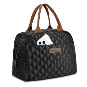 Black Quilted Tote with Brown Handles